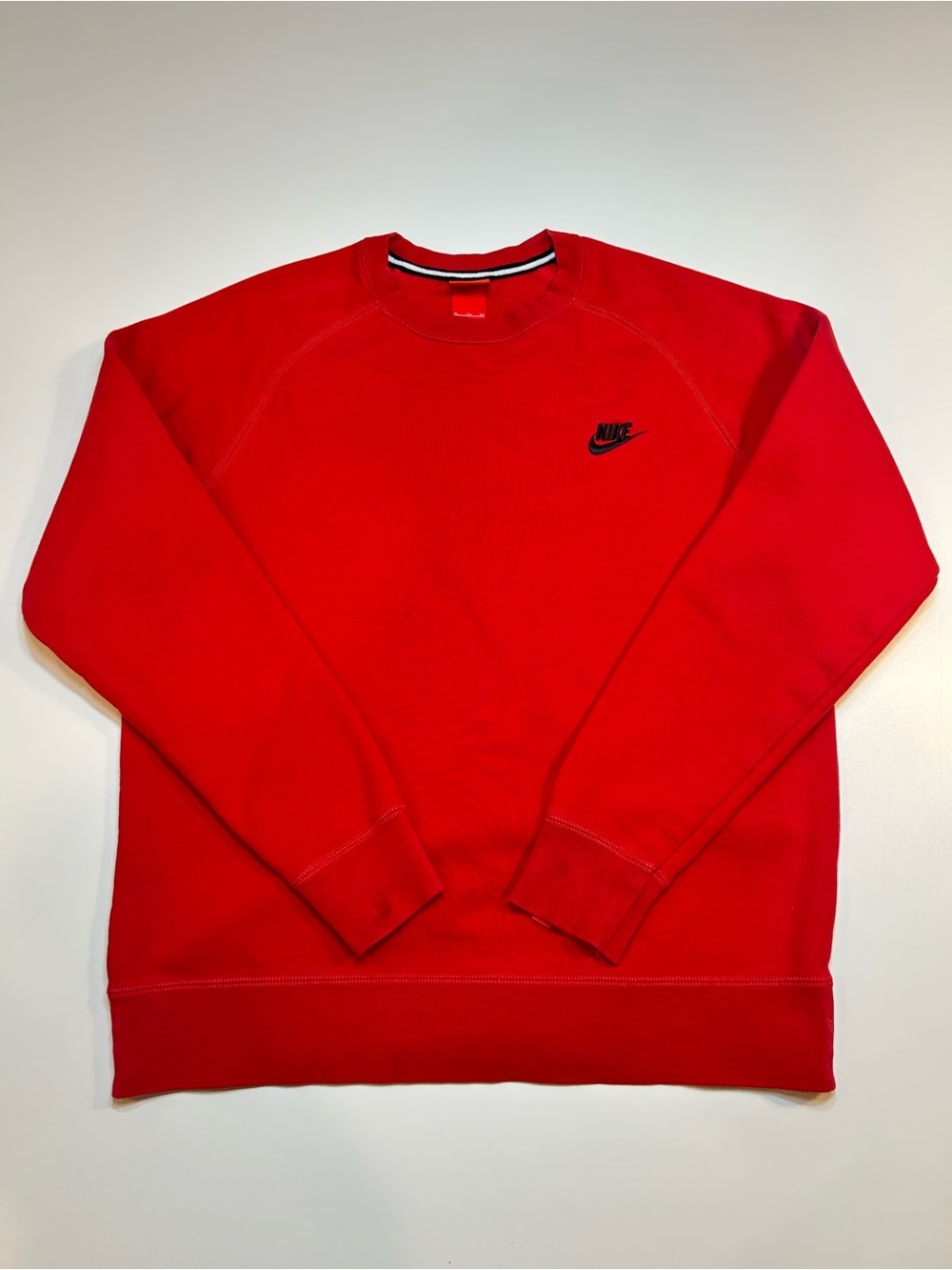 Nike Sportswear Red Raglan Sleeve Crewneck Fleece Sweatshirt Embroidered
